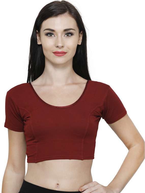 women maroon solid stitched blouse