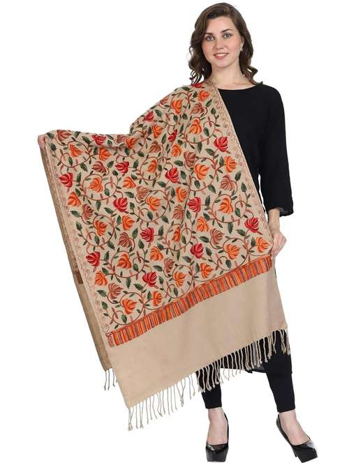 nude wool embroidered shawl - 20470182 -  Standard Image - 0