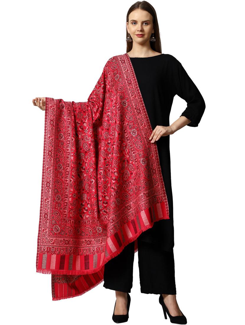 red wool self design shawl - 20470325 - Zoom Image - 0