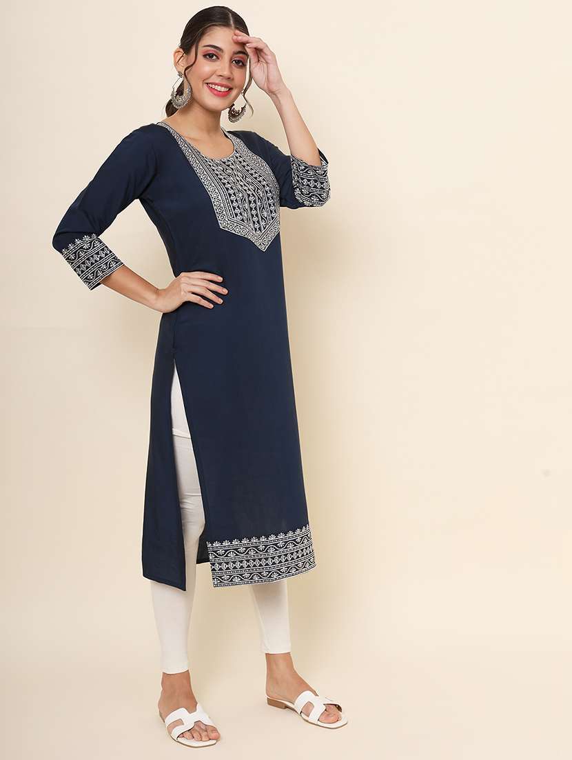 women embroidered straight kurta - 20470409 -  Standard Image - 3