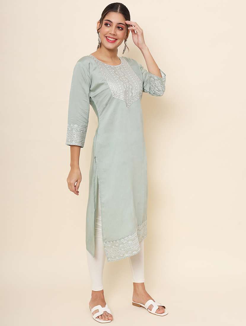 women embroidered straight kurta - 20470411 -  Standard Image - 3
