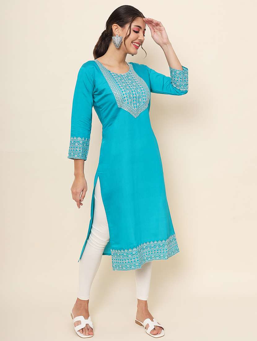 women embroidered straight kurta - 20470412 -  Standard Image - 3