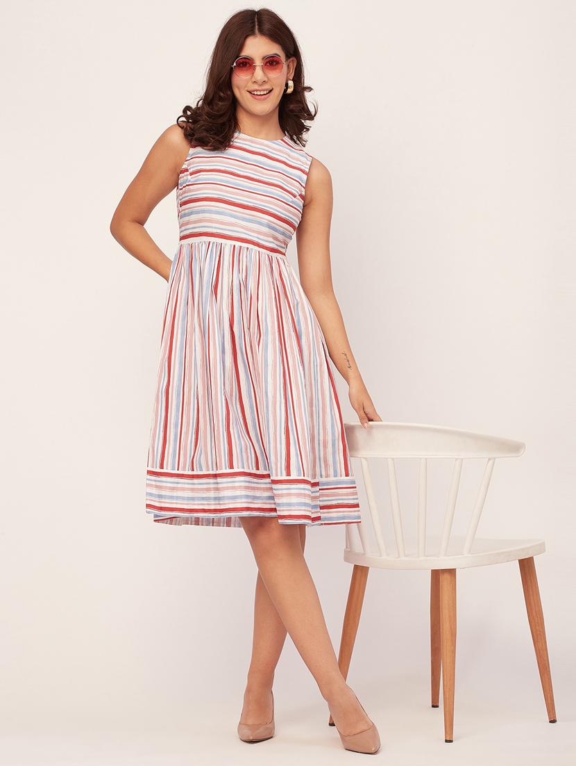 multi colored stripes fit & flare dress - 20473194 - Standard Image - 3