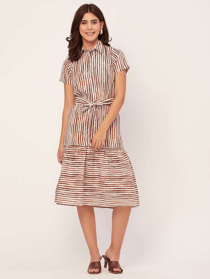 brown stripes drop waist dress - 20473196 -  Standard Image - 3