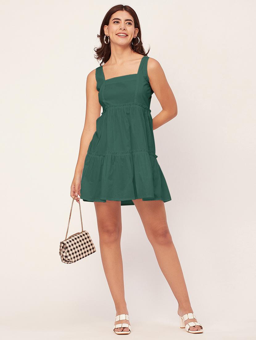 green solid fit & flare dress - 20473200 - Zoom Image - 0
