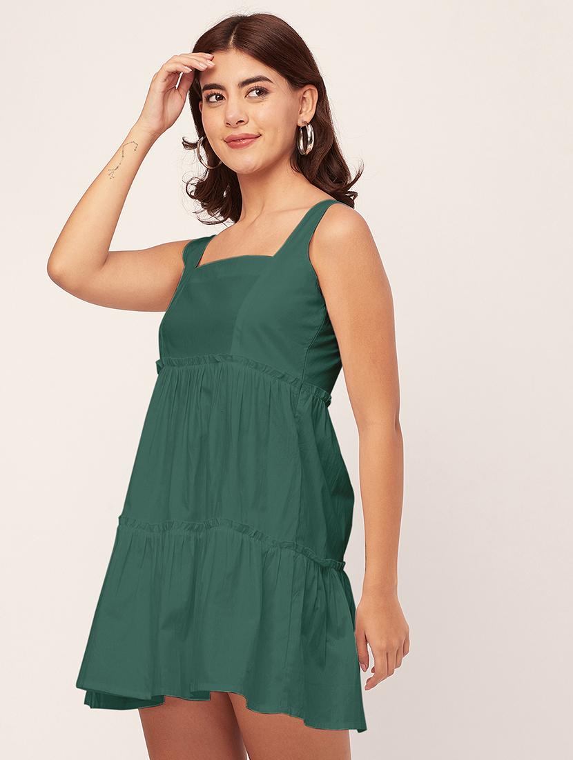 green solid fit & flare dress - 20473200 - Standard Image - 3