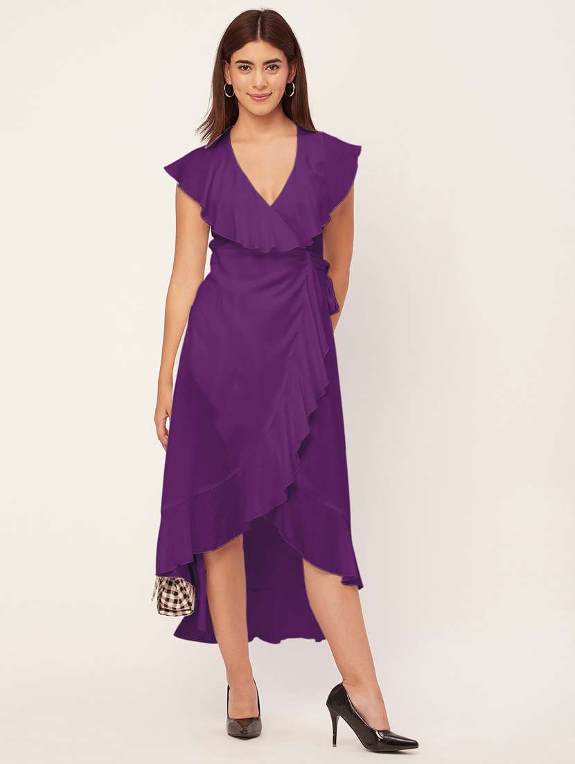 purple solid sleeveless wrap dress - 20473209 -  Standard Image - 3