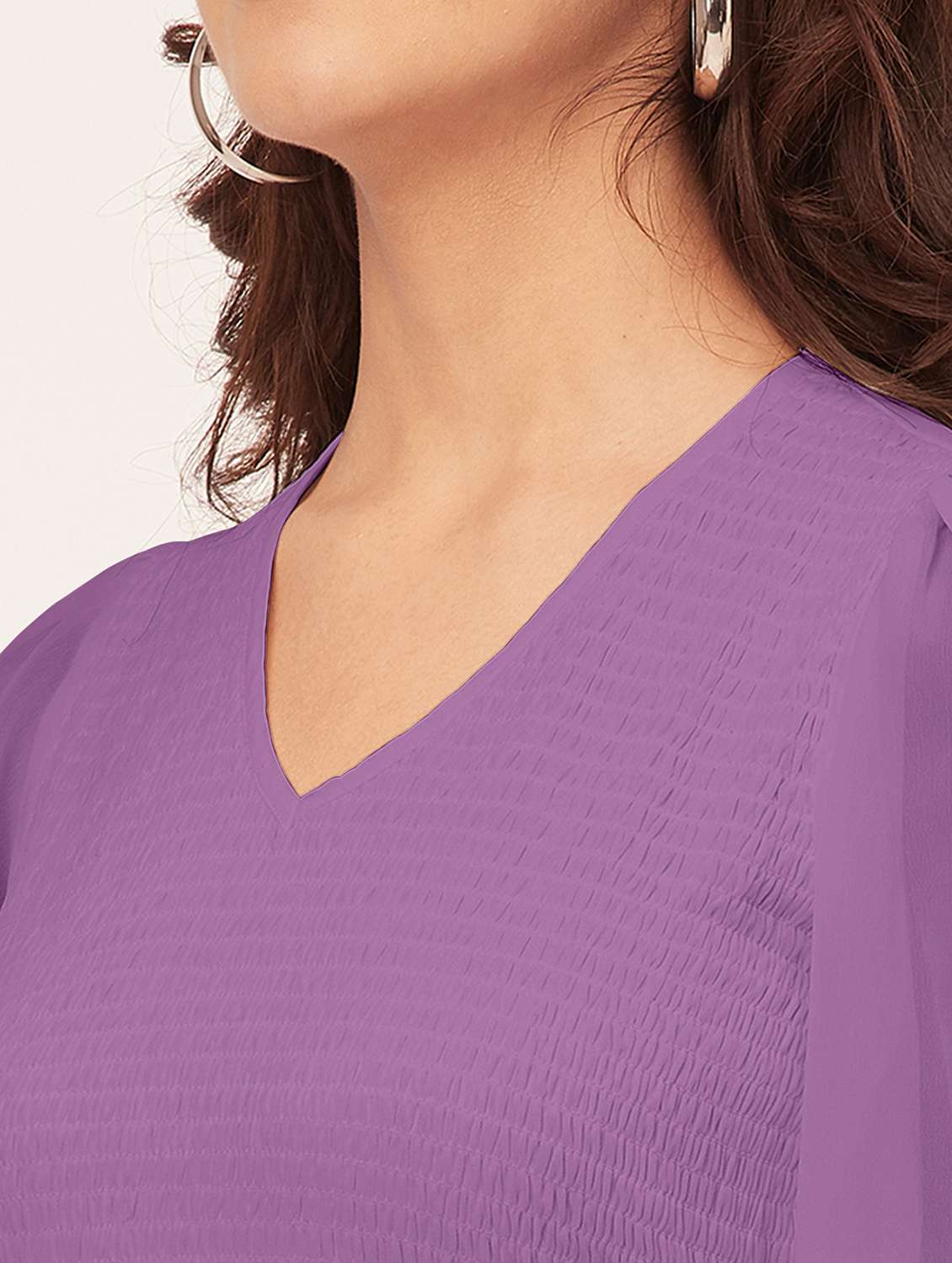 lavender solid smocked puff sleeves maxi dress - 20473231 -  Standard Image - 5