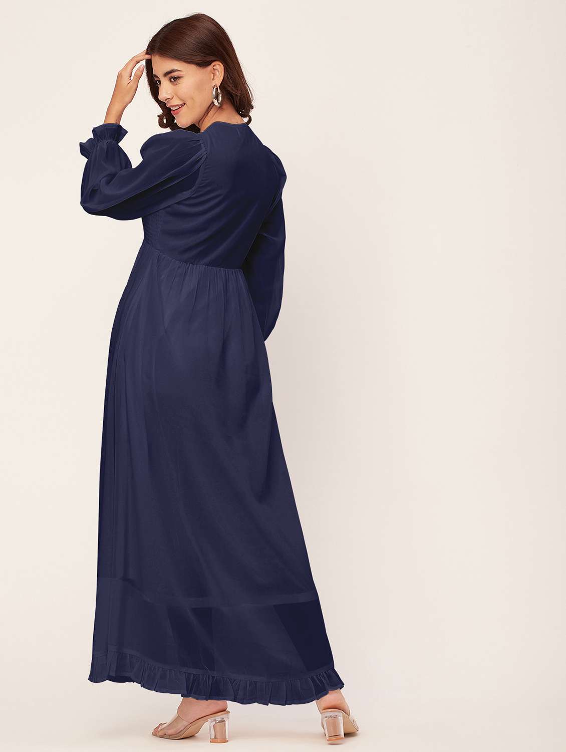 navy blue solid maxi dress - 20473233 -  Standard Image - 3