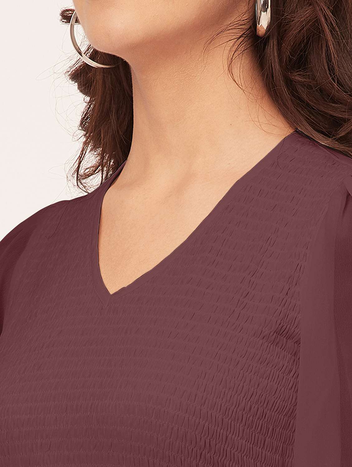 coffee brown solid puff sleeves maxi dress - 20473234 -  Standard Image - 5