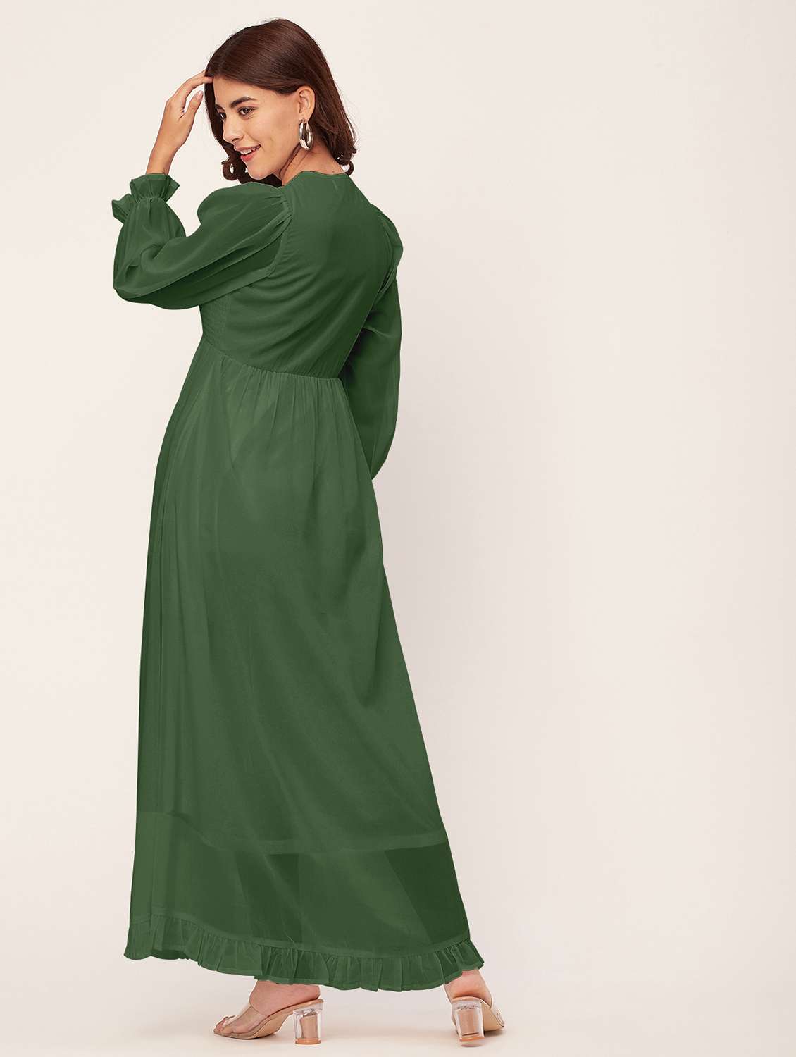 green solid maxi dress - 20473235 -  Standard Image - 3