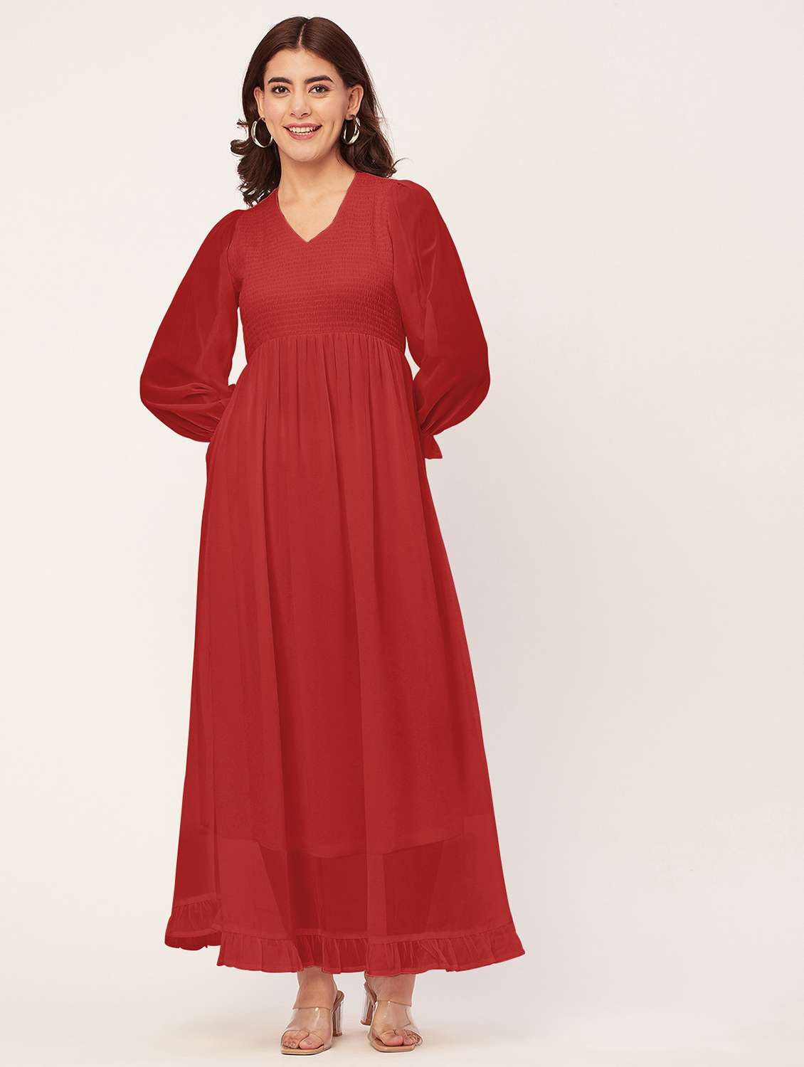 red solid maxi dress