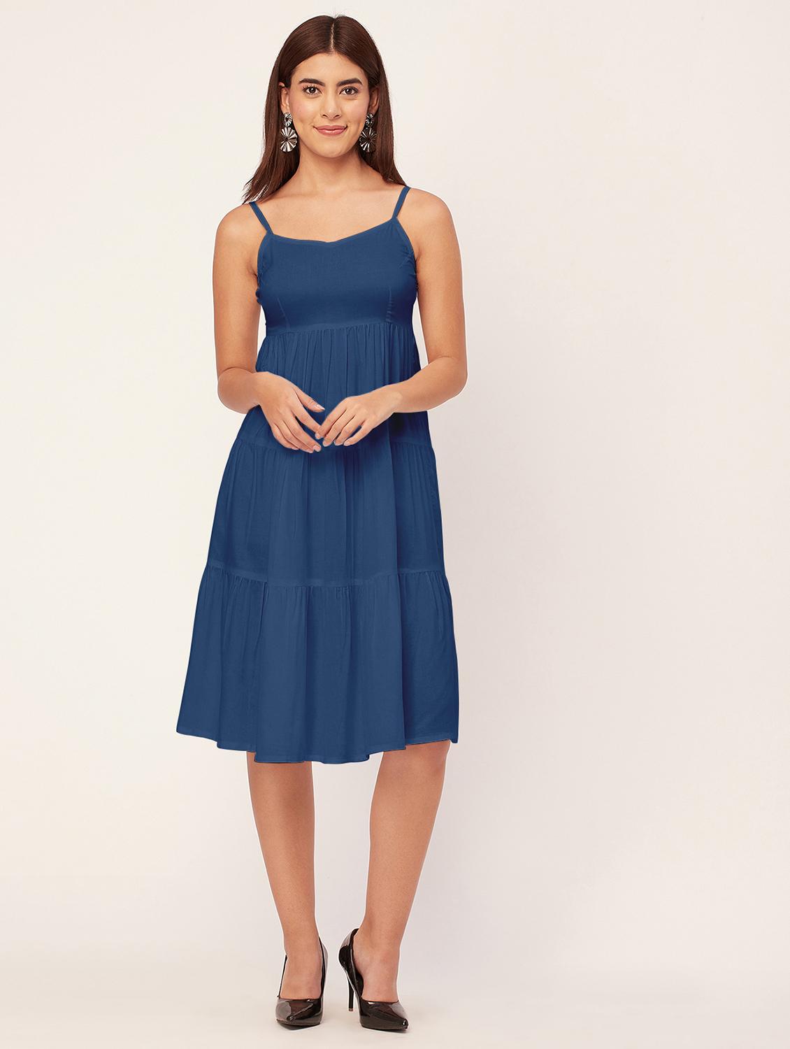 blue solid tiered dress - 20473240 -  Zoom Image - 0