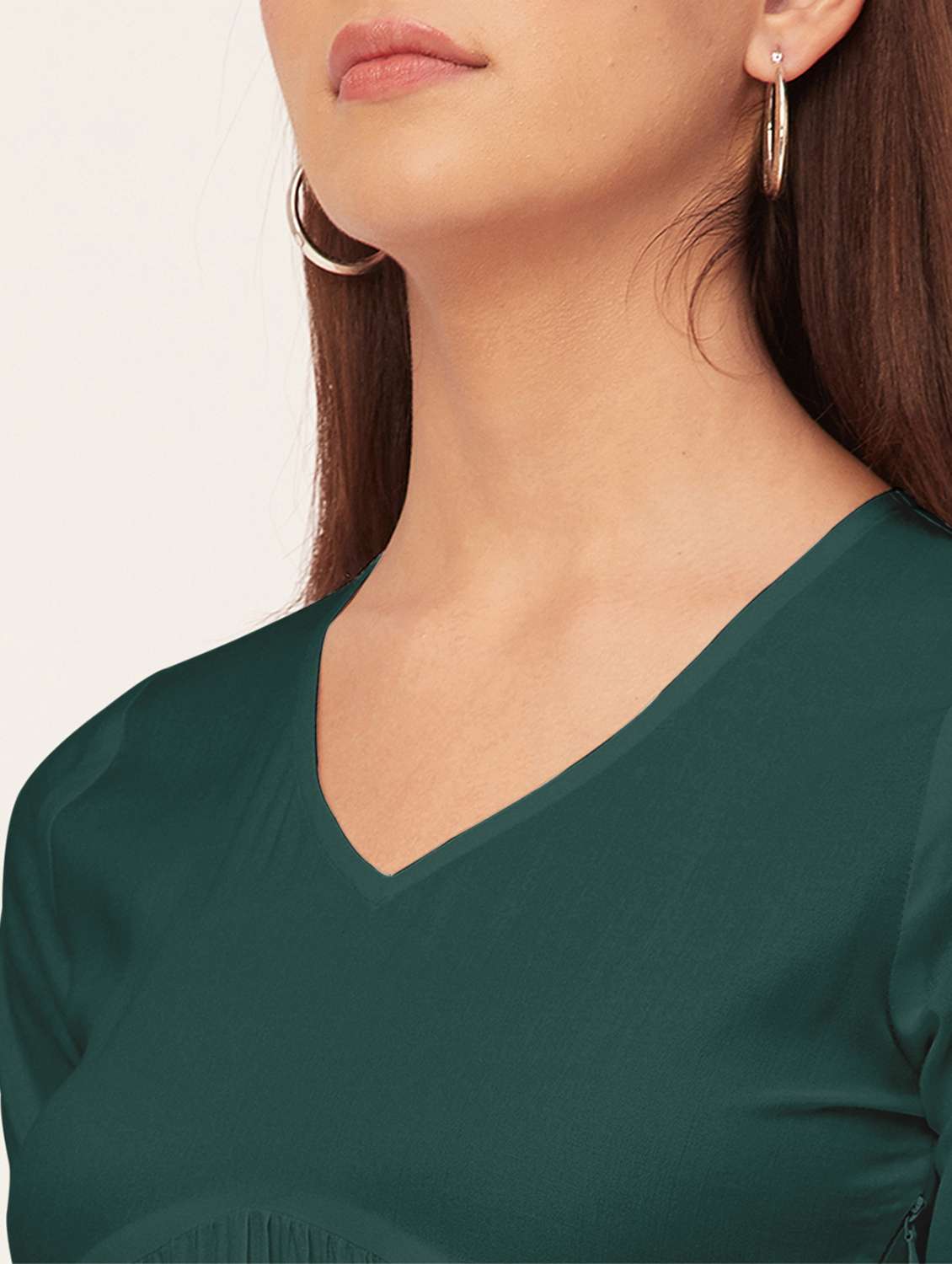 bottle green solid tiered dress - 20473247 -  Standard Image - 5