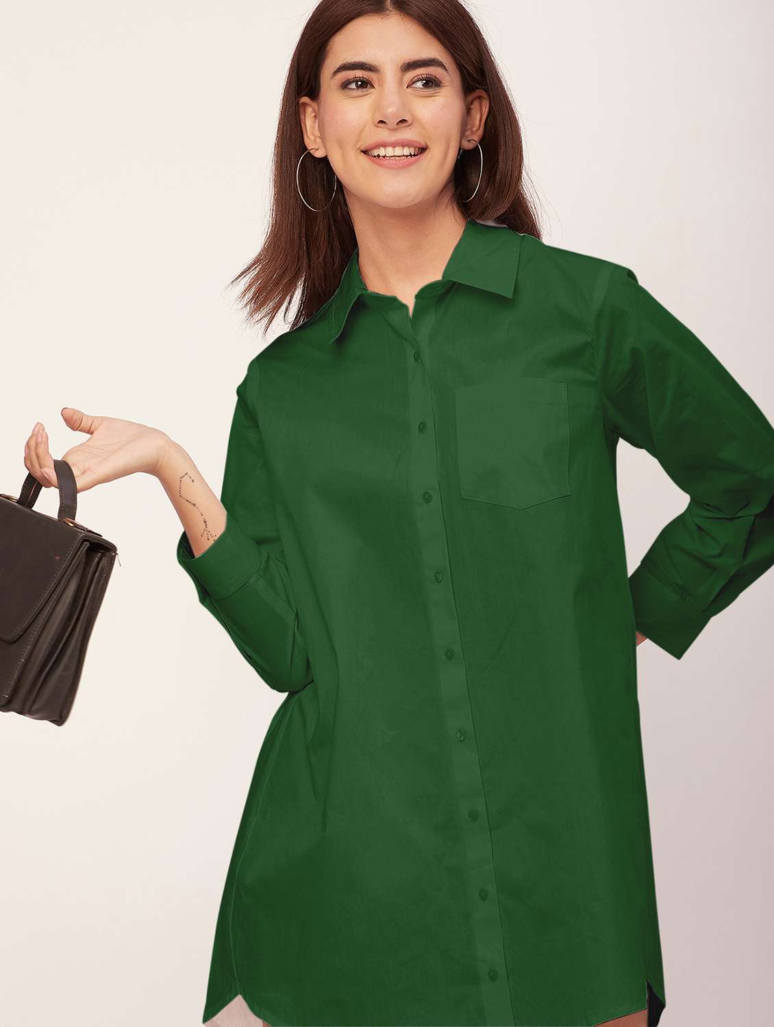 green solid shirt dress - 20473249 -  Standard Image - 3