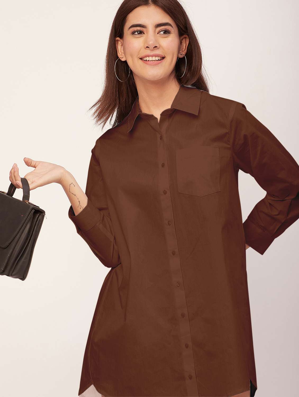 brown solid shirt dress - 20473250 -  Standard Image - 3