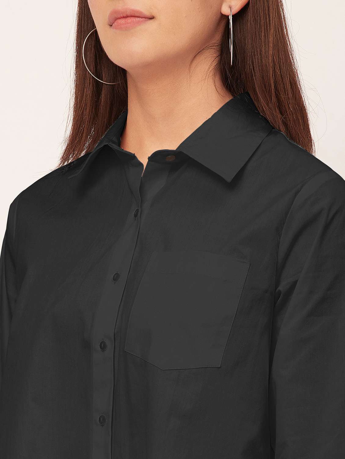 Black Solid Shirt Dress - 20473253 -  Standard Image - 5