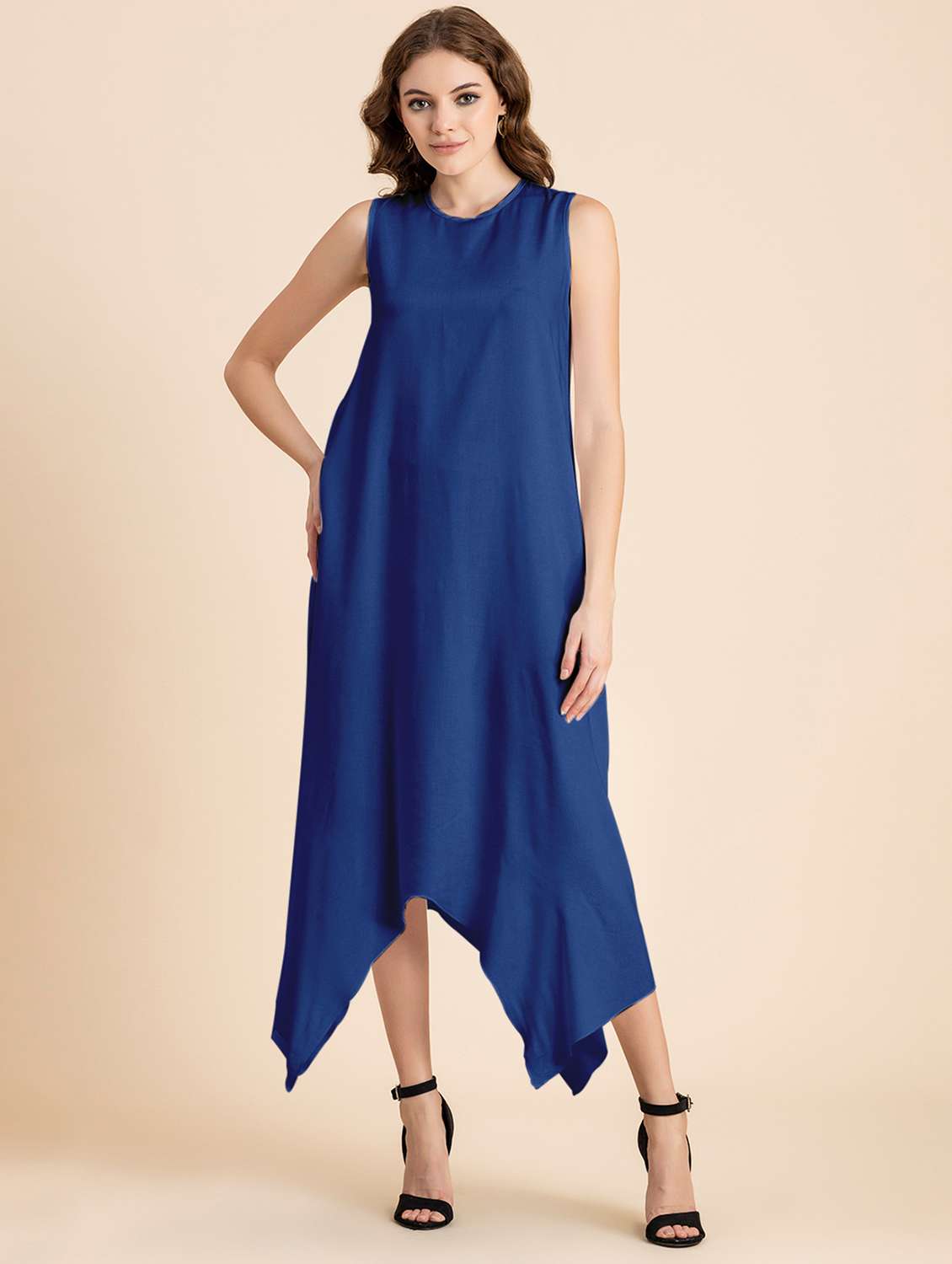 women blue solid asymmetric dress - 20473259 - Zoom Image - 0