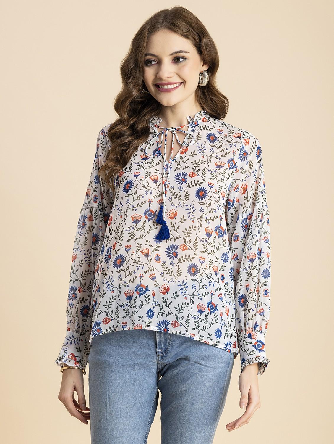 white floral straight top - 20473267 - Zoom Image - 0