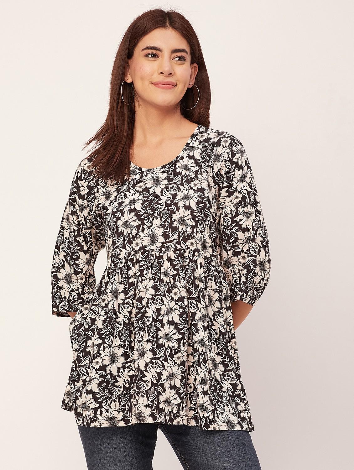 black floral peplum top - 20473268 -  Zoom Image - 0