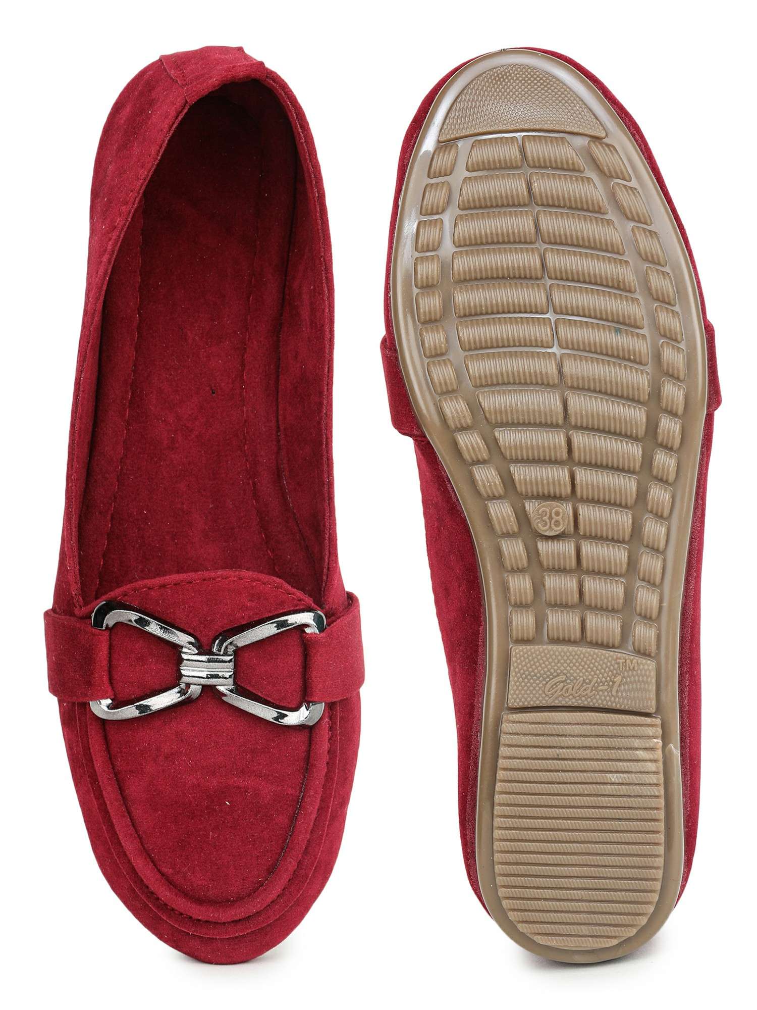 women solid maroon slip on ballerina - 20473974 -  Standard Image - 5