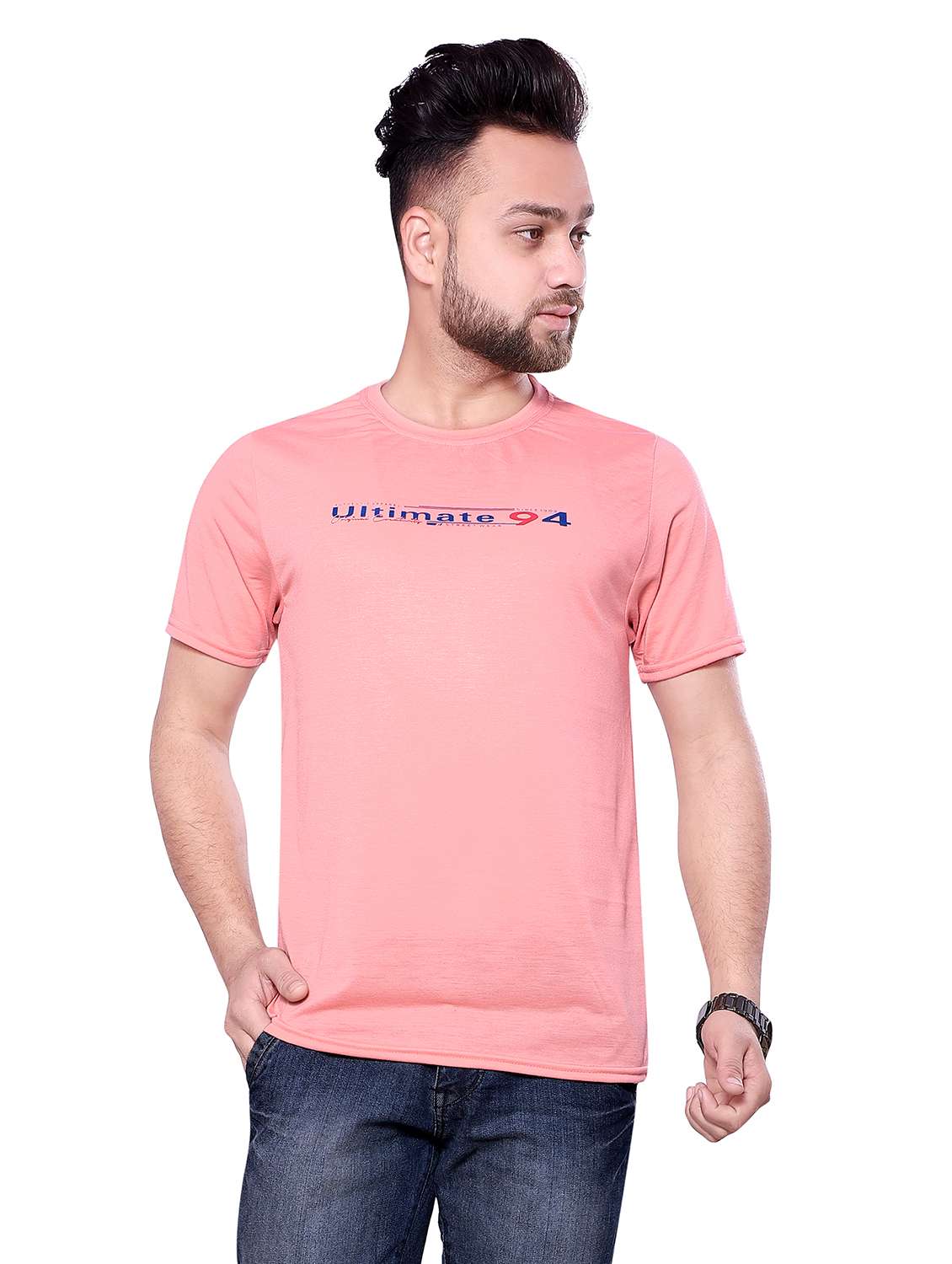 men peach cotton regular t-shirt - 20474104 - Zoom Image - 0
