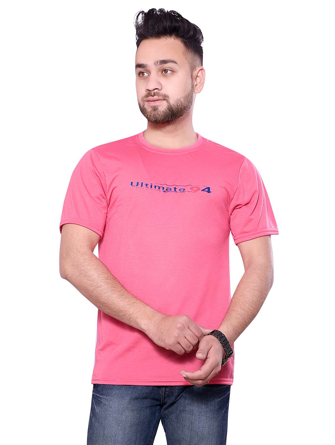 men pink cotton regular t-shirt