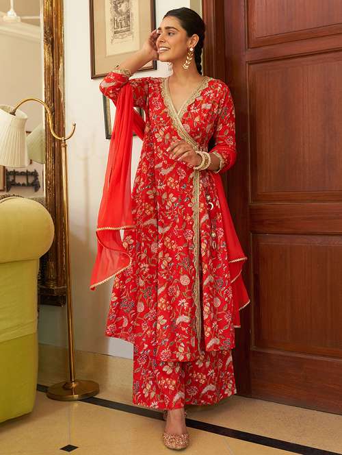 women three quarter sleeve kurta palazzo with dupatta set - 20474374 -  Standard Image - 0