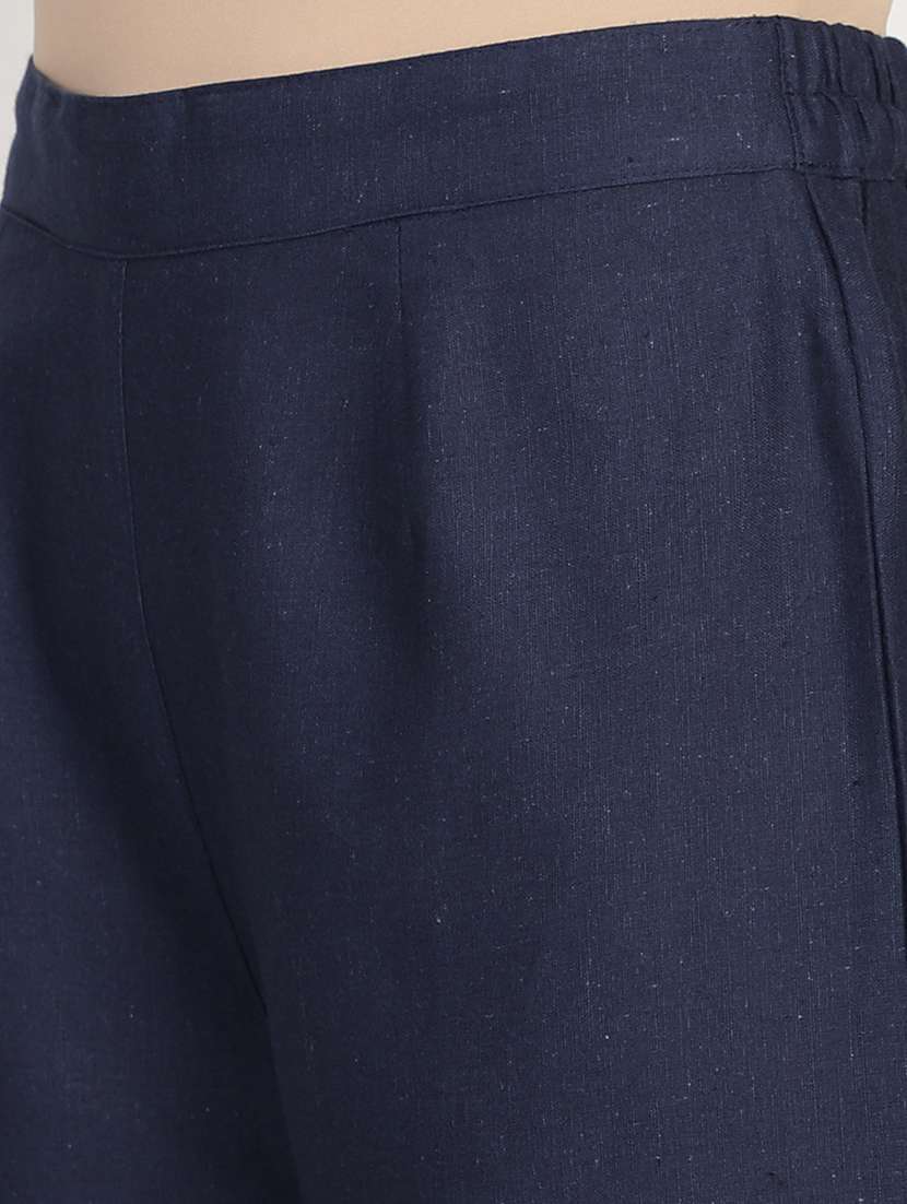 navy blue solid laced hem flared palazzo - 20474433 -  Standard Image - 3