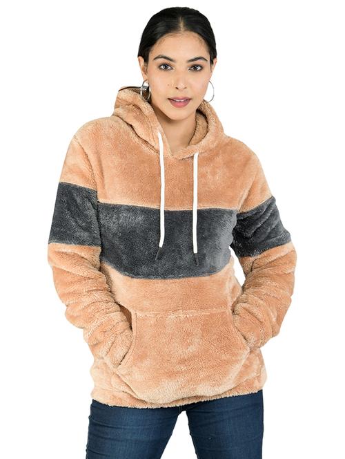 beige and grey color block hoodie sweatshirt - 20474601 - Standard Image - 0