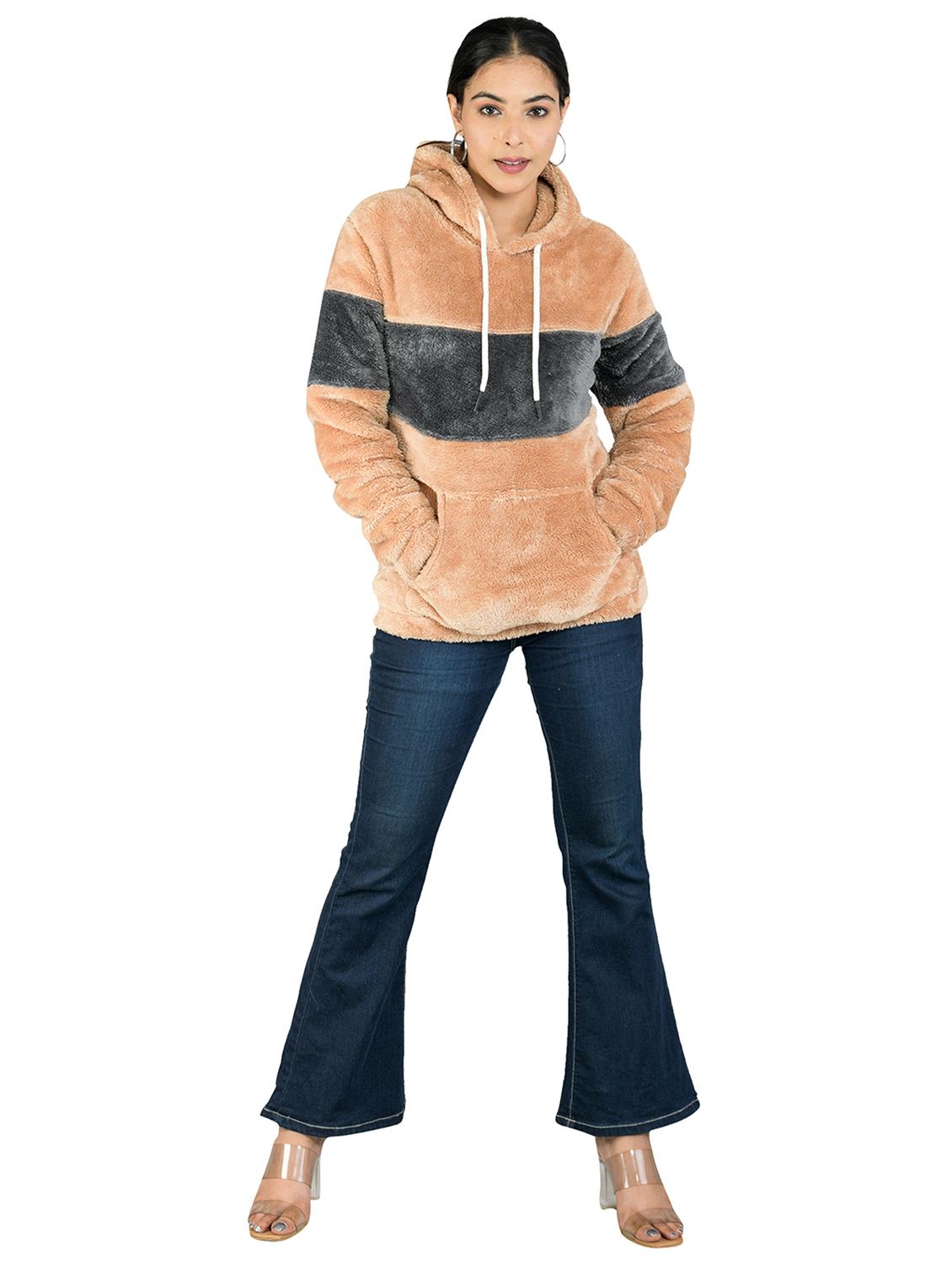 beige and grey color block hoodie sweatshirt - 20474601 - Standard Image - 3