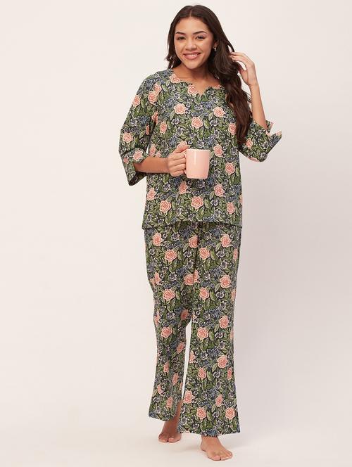 navy blue floral pyjama nightwear set - 20475909 -  Standard Image - 0