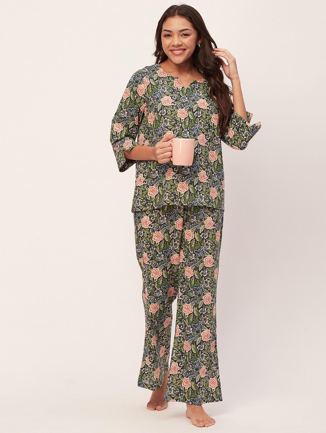 navy blue floral pyjama nightwear set - 20475909 -  Zoom Image - 0