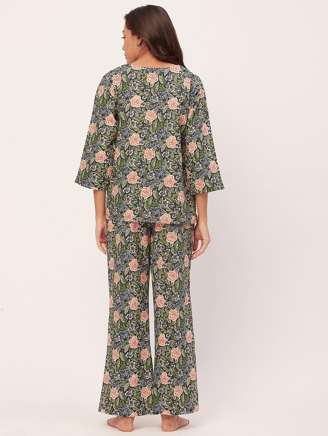 navy blue floral pyjama nightwear set - 20475909 - Standard Image - 3