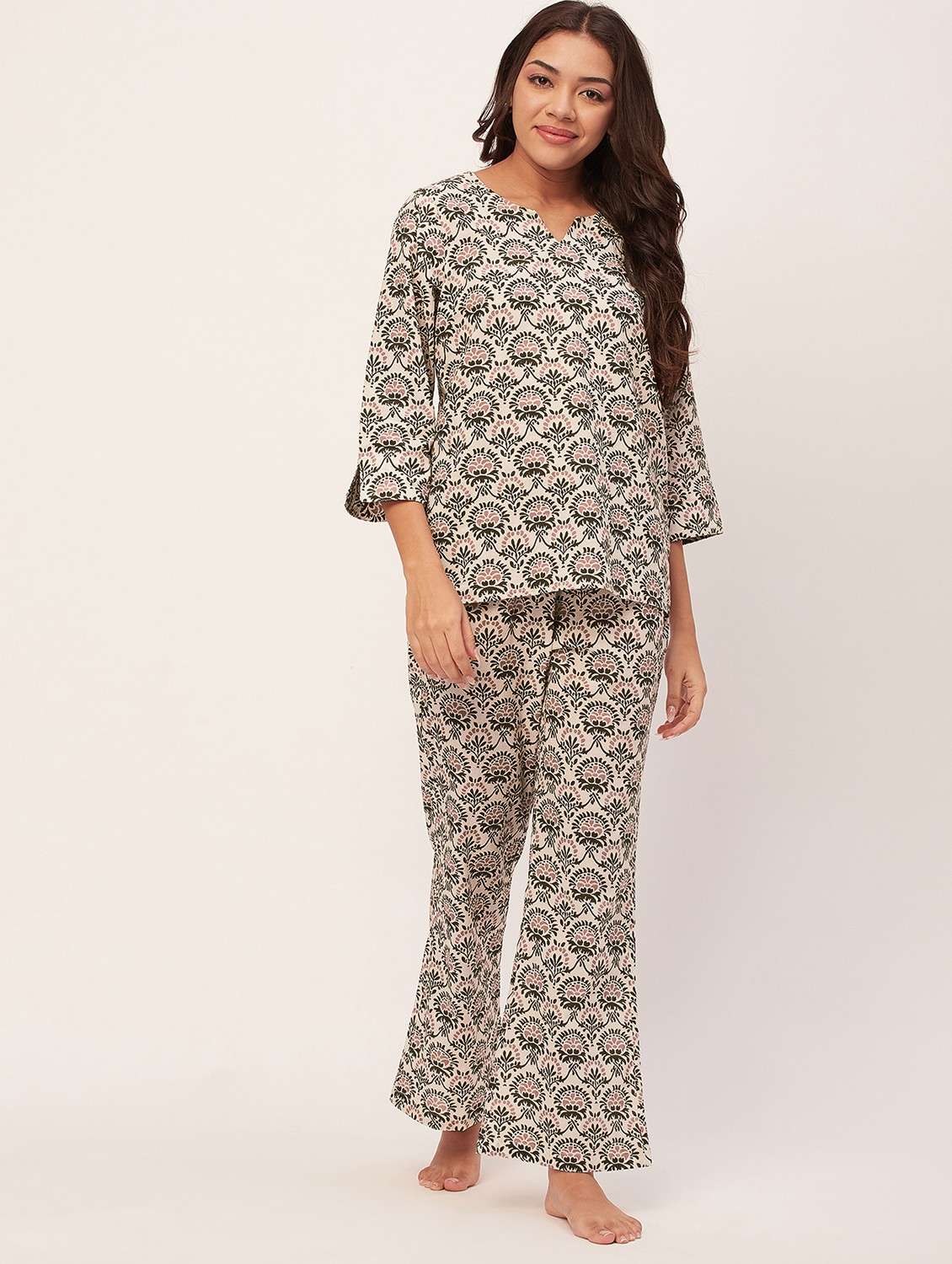 cream floral pyjama nightwear set - 20475910 - Zoom Image - 0