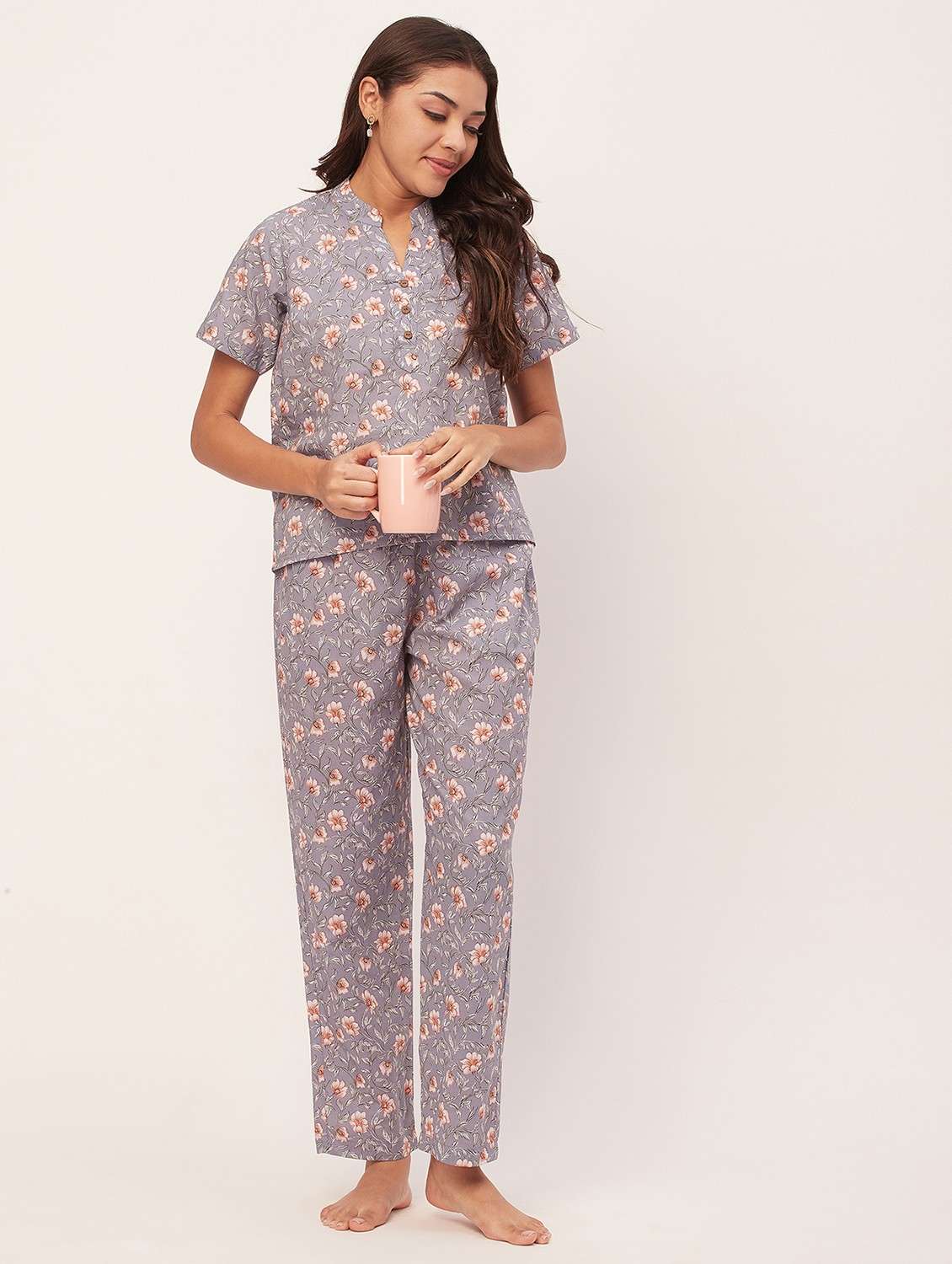 grey floral pyjama nightwear set - 20475913 -  Zoom Image - 0