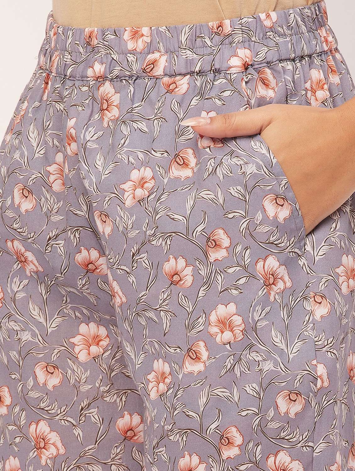 grey floral pyjama nightwear set - 20475913 -  Standard Image - 5