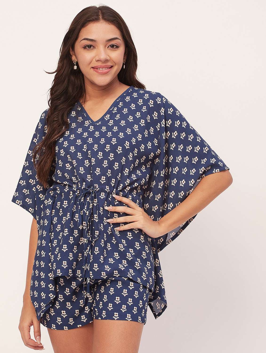 navy blue floral shorts nightwear set - 20475925 - Zoom Image - 0