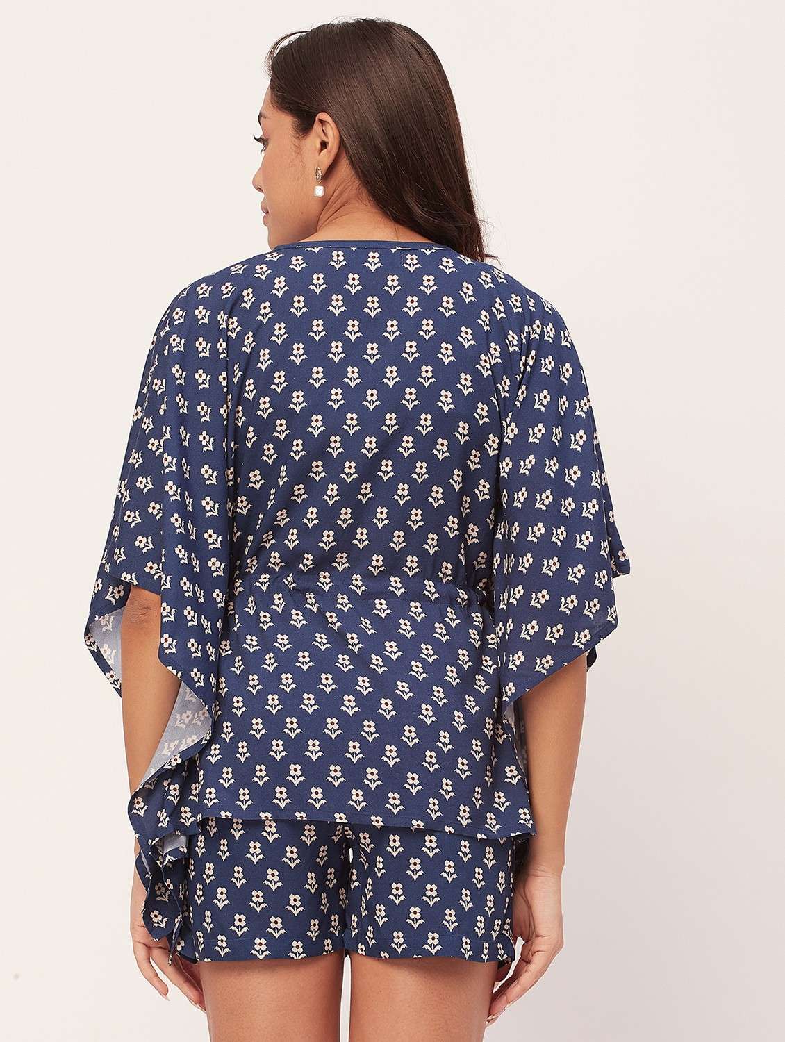 navy blue floral shorts nightwear set - 20475925 - Standard Image - 3