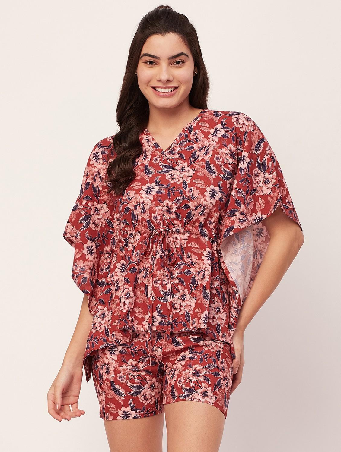 rust floral shorts nightwear set - 20475926 - Zoom Image - 0