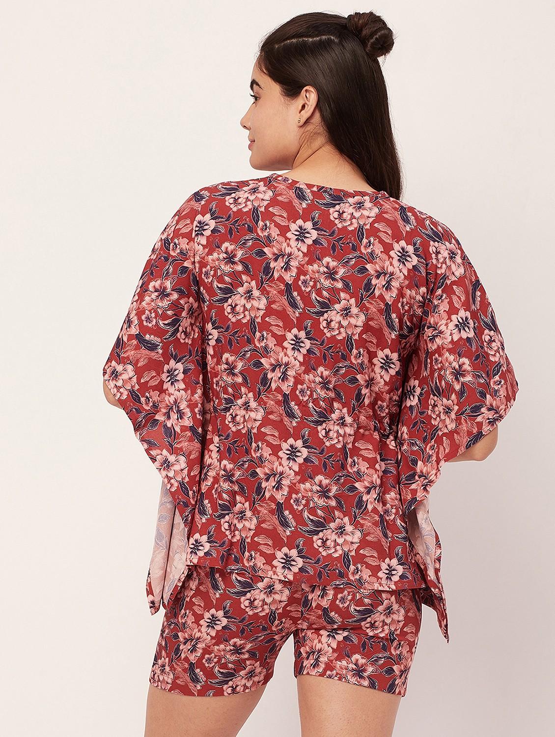 rust floral shorts nightwear set - 20475926 - Standard Image - 3