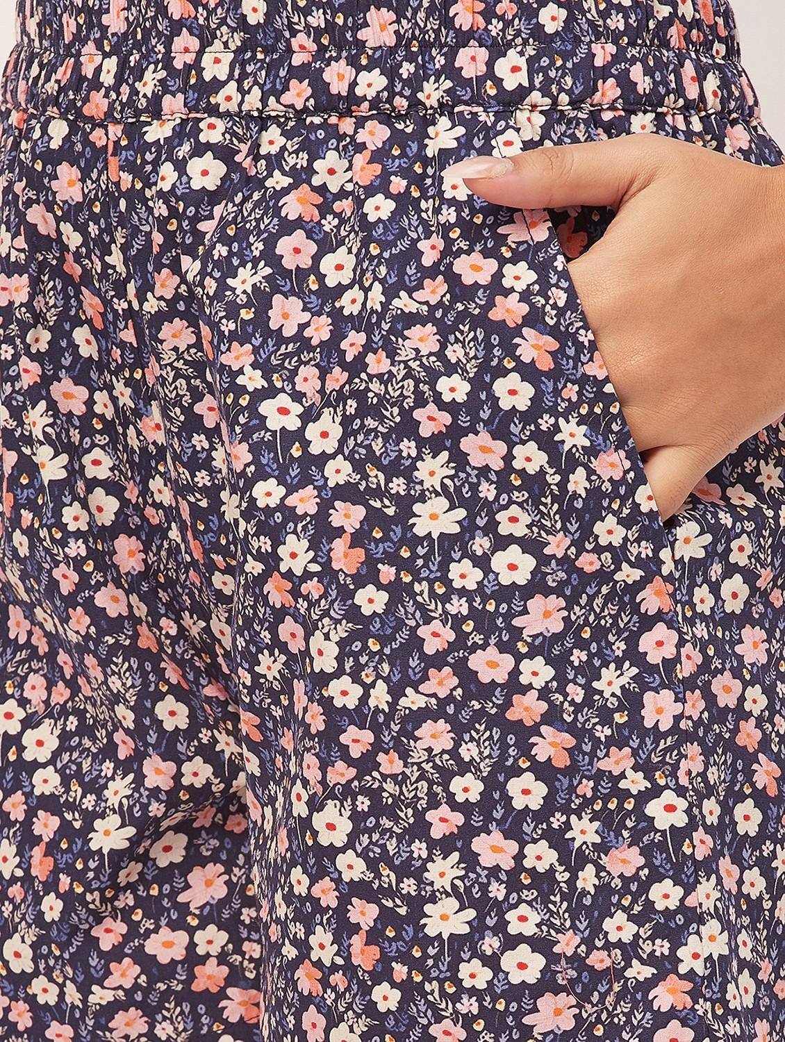 navy blue floral shorts nightwear set - 20475931 - Standard Image - 5