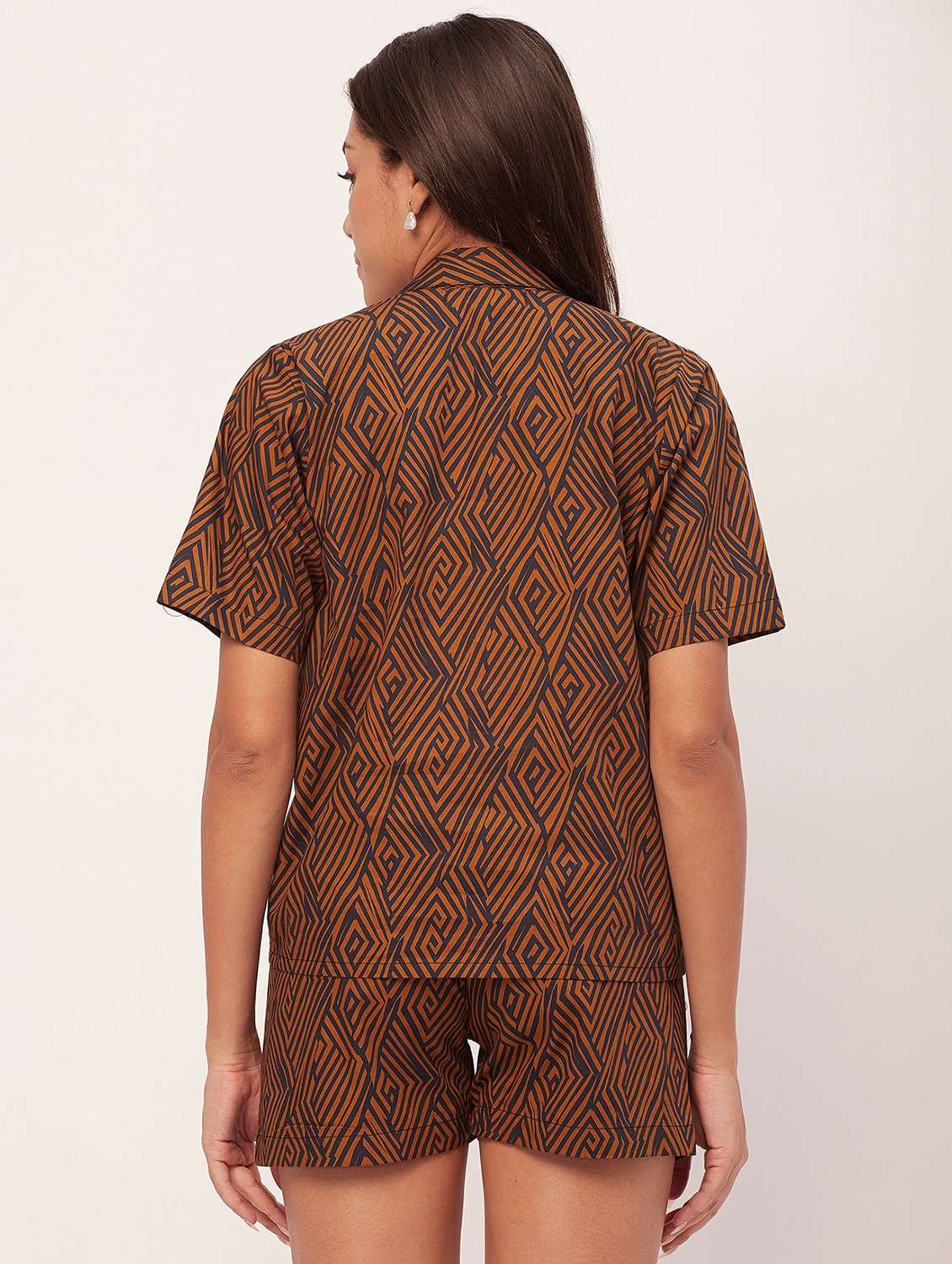 bronze and black printed shorts nightwear set - 20475932 -  Standard Image - 3