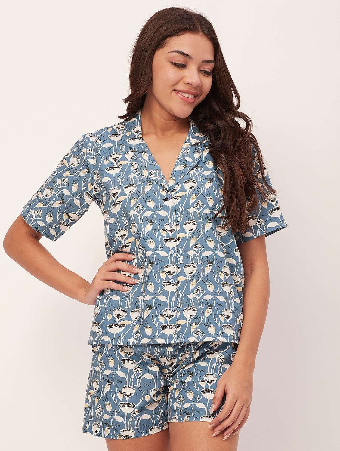 purist blue printed shorts nightwear set - 20475935 -  Zoom Image - 0