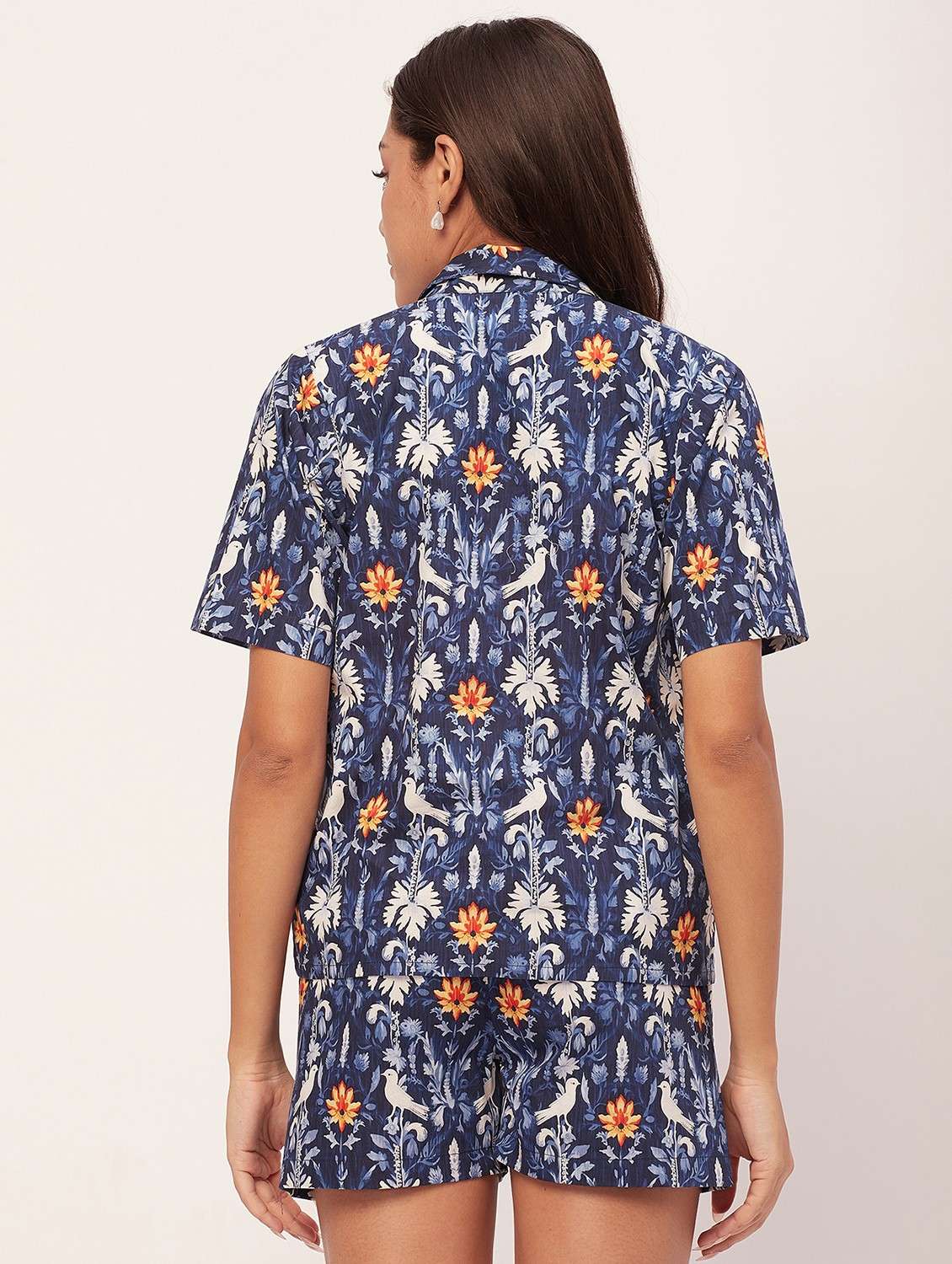 navy blue floral shorts nightwear set - 20475936 -  Standard Image - 3