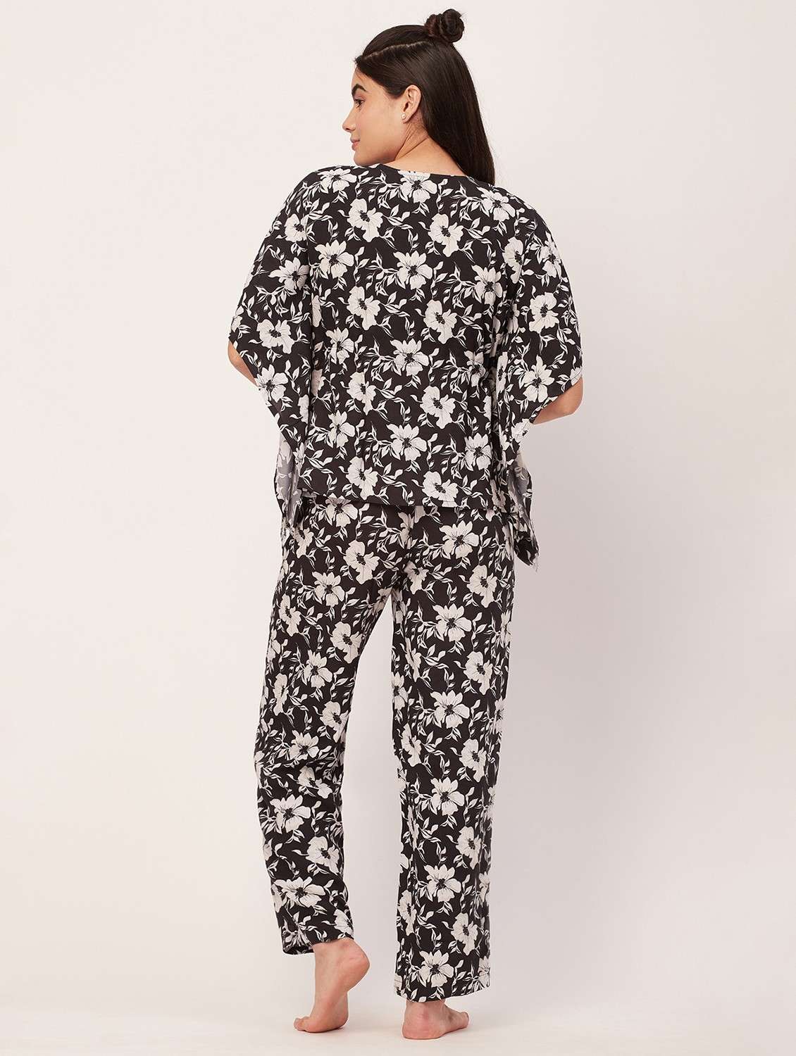 black floral print pyjama nightwear set - 20475937 - Standard Image - 3