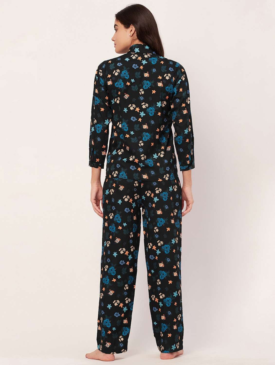 black tropical print pyjama nightwear set - 20475946 -  Standard Image - 3