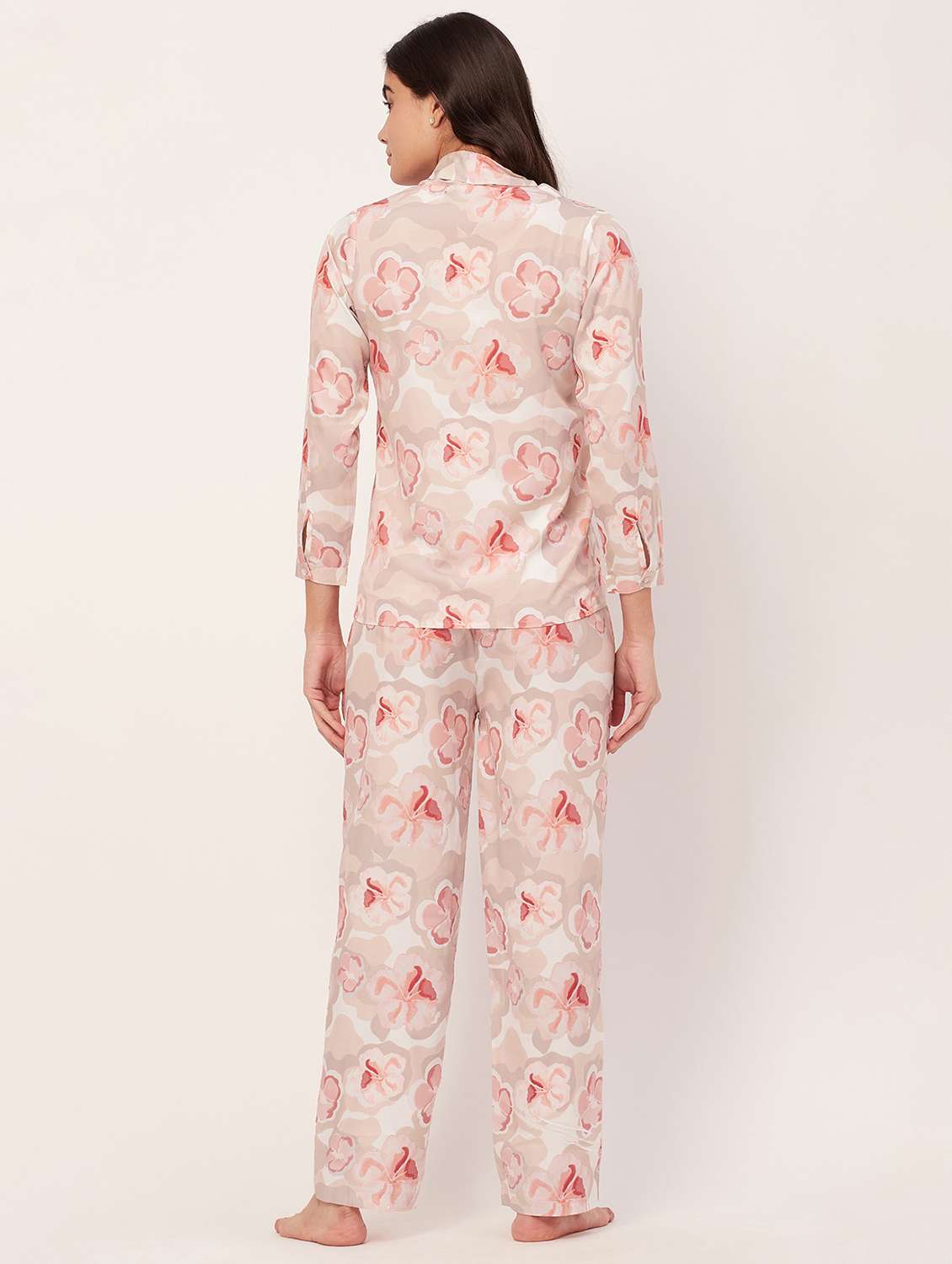 beige floral print pyjama nightwear set - 20475947 -  Standard Image - 3