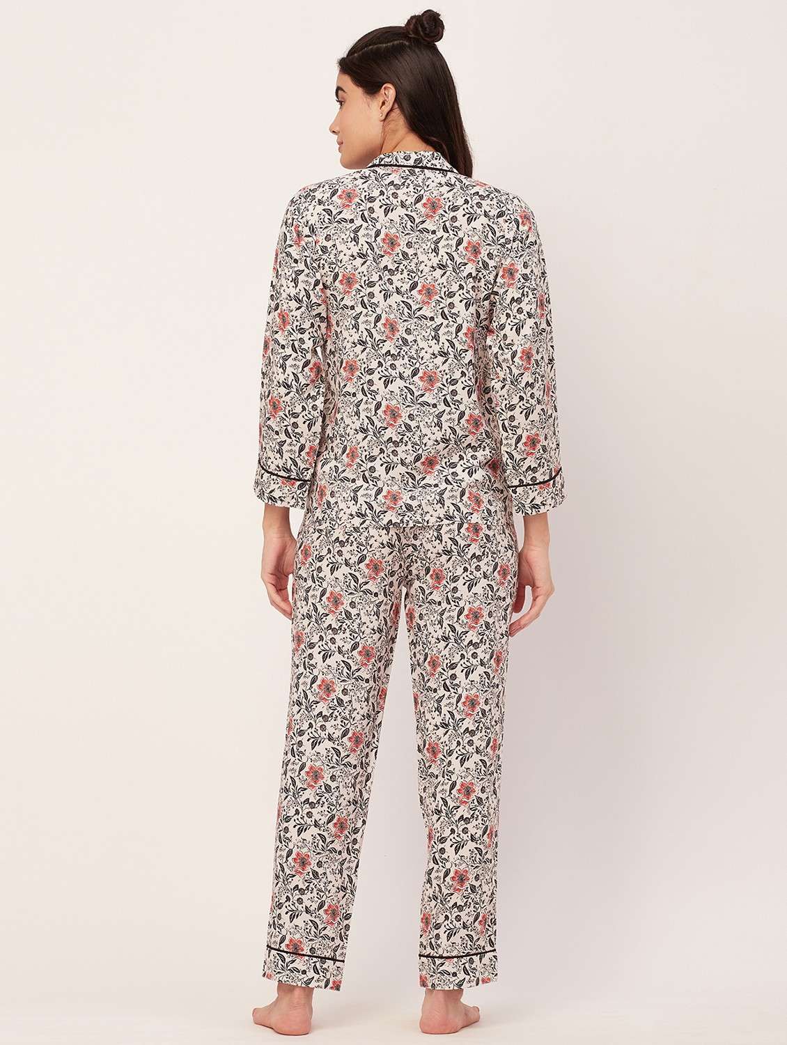 optic white floral print pyjama nightwear set - 20475976 - Standard Image - 3