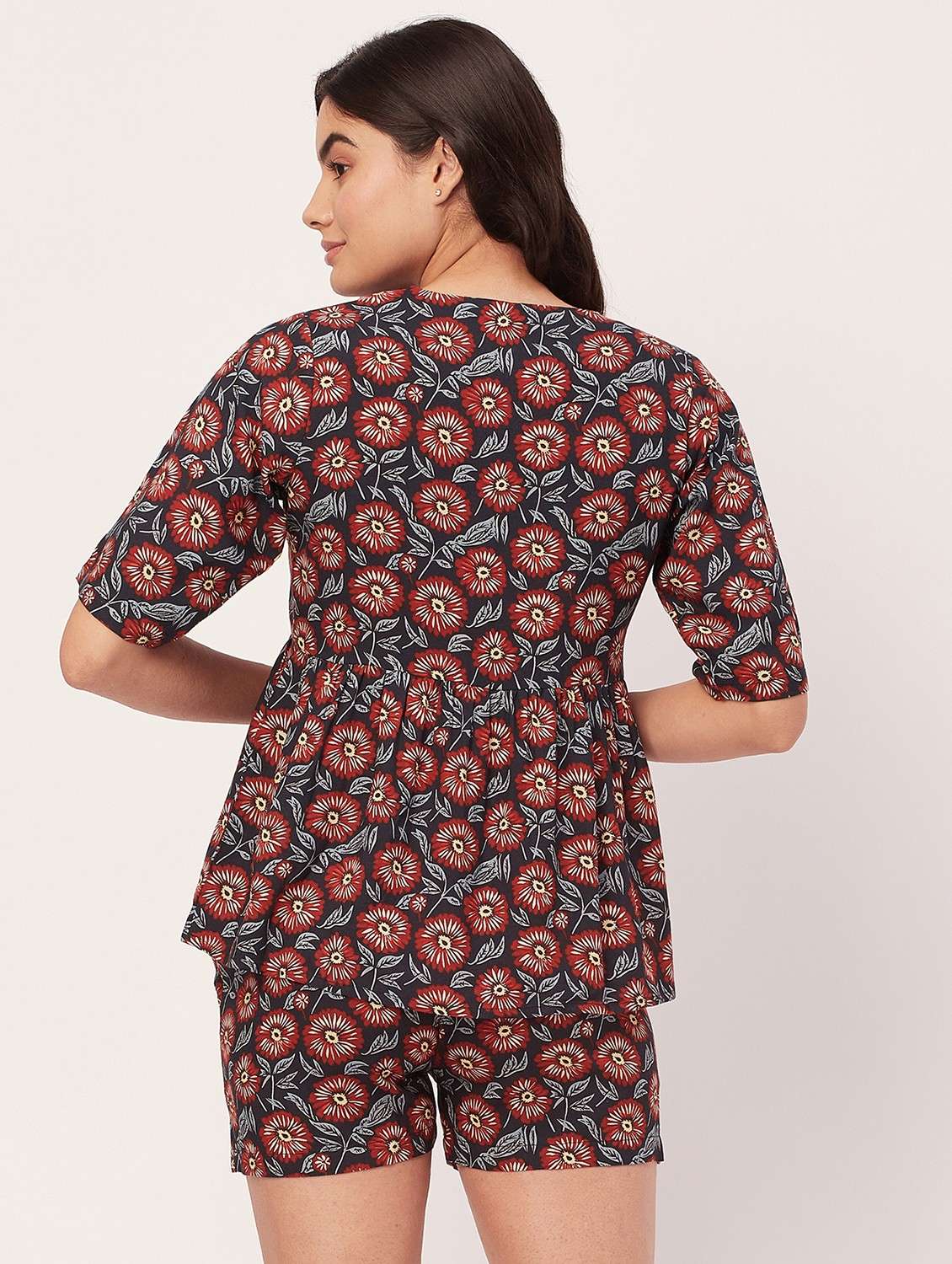 navy blue floral shorts nightwear set - 20475978 - Standard Image - 3
